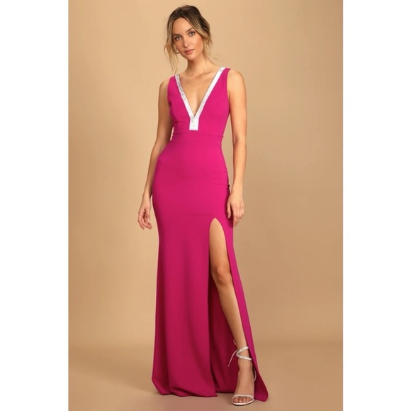 Lulus Dresses & Skirts - Lulu’s Stunned By You Magenta Rhinestone Mermaid Maxi Dress